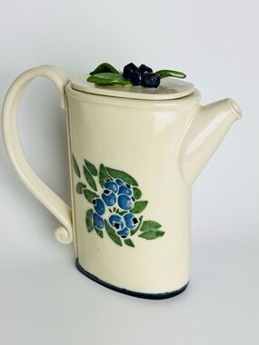 Susan Robertson Studio Pottery Cream Ceramic Teapot with Blueberry Design
